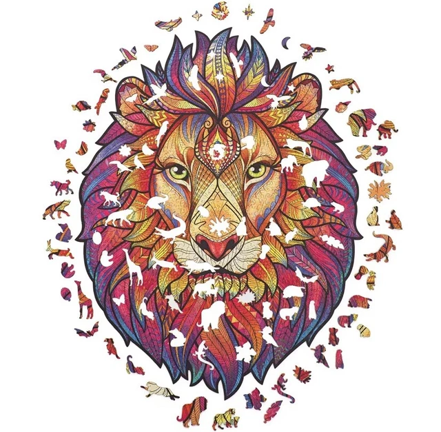 Lion Wooden Jigsaw Puzzles, unique irregular animals shaped puzzles, great gifts