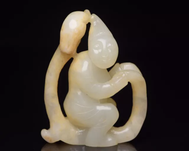 Collection Chinese Natural Hetian Jade Carved Exquisite Child Statue Figurines