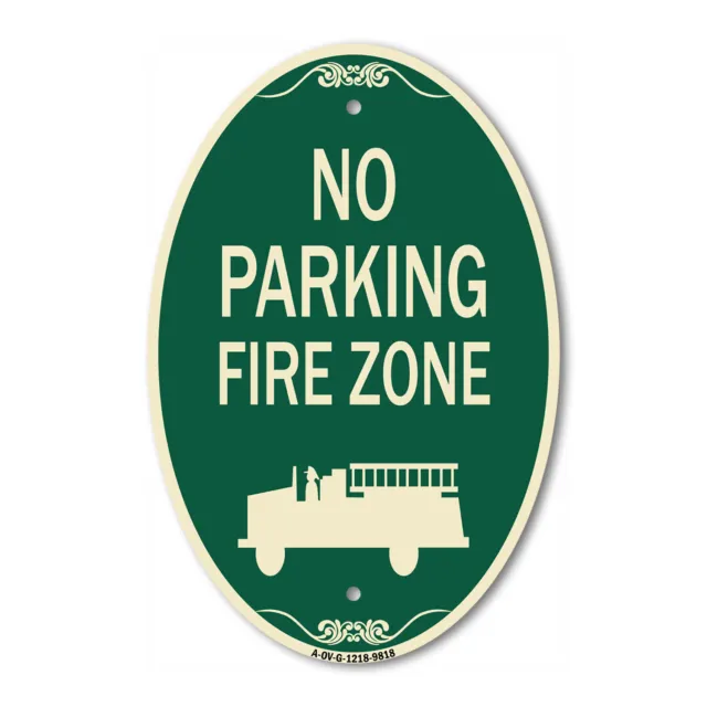 Designer Series Oval - No Parking Fire Zone With Graphic Green & Tan