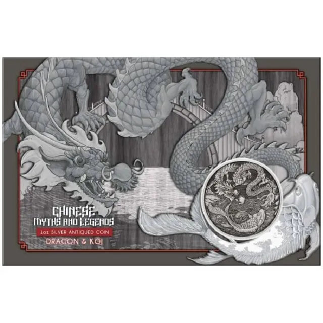 Australia Chinese Myths and Legends Dragon and Koi 2023 1oz Silver Antique Coin