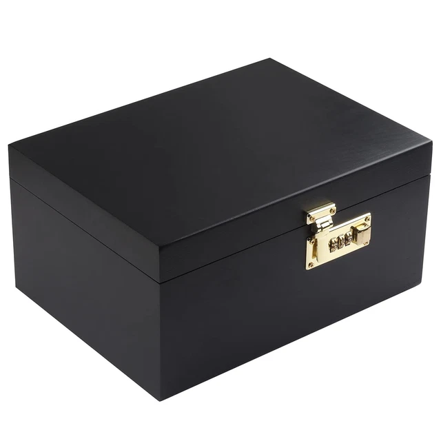 WOODEN BOX WITH Hinged Lid and Lock Premium Keepsake Decorative Storage