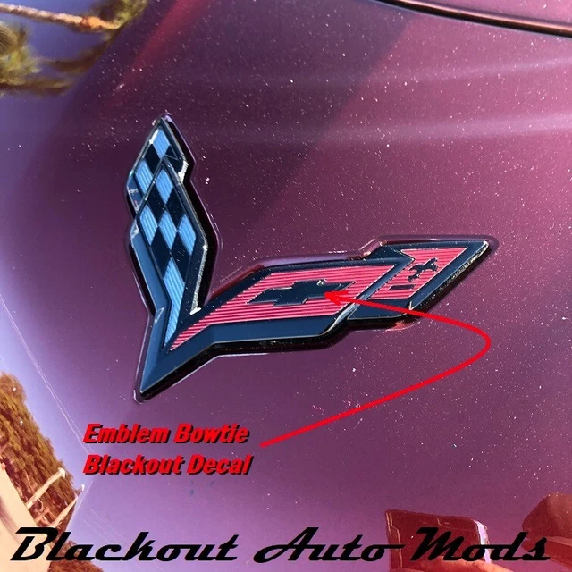 5PC Gloss Black Front Rear Stingray Cross Flags Emblem Kit 2014-2019 Corvette C7 - Foto 8