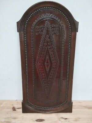 genuine worked leather and wood panel of a church vintage 30's brass nails rare