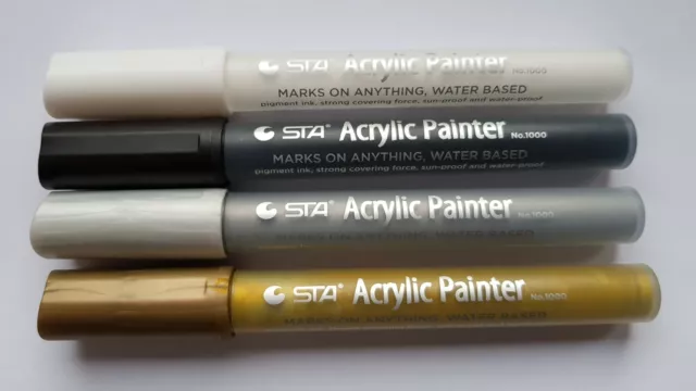 Acrylstifte STA - Special Set - 4 Stifte - Farben gold silber schwarz weiß