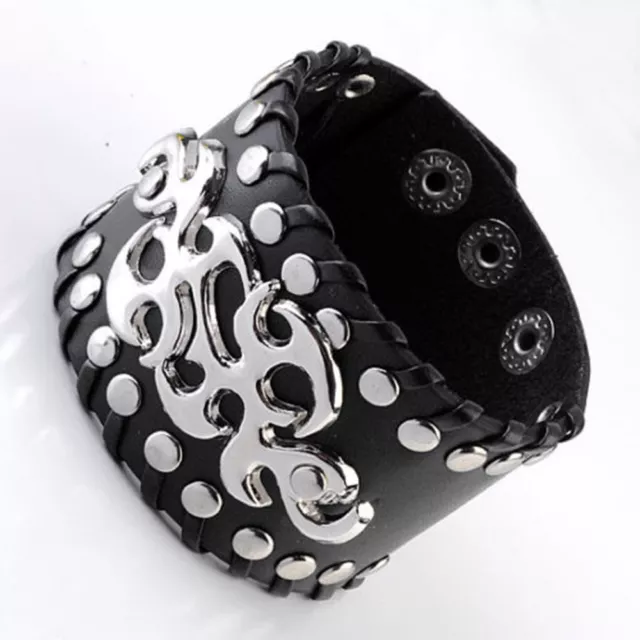 Tribal Pattern Black Leather Gothic Style Steampunk Bracelet Wristband Gothic