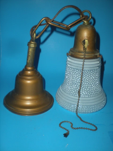 2 Antique Brass 14" Ceiling Pendant Fixtures & vtg Pair Art Deco Raindrop Shades