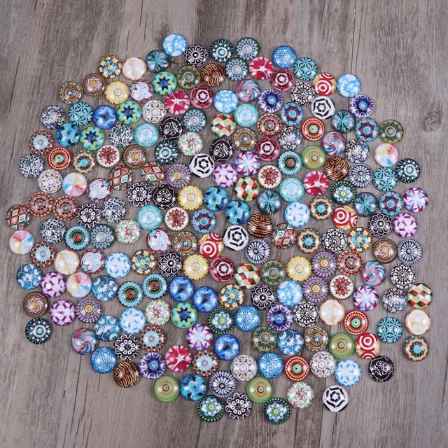 200 Pcs Mosaik Bedruckte Glascabochons Mosaikperlen Glasperlen Runden