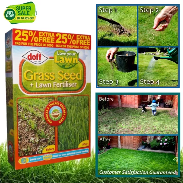 Hard Wearing Tough Garden Premium Back Lawn Grass Seed Quick Patch Repair
