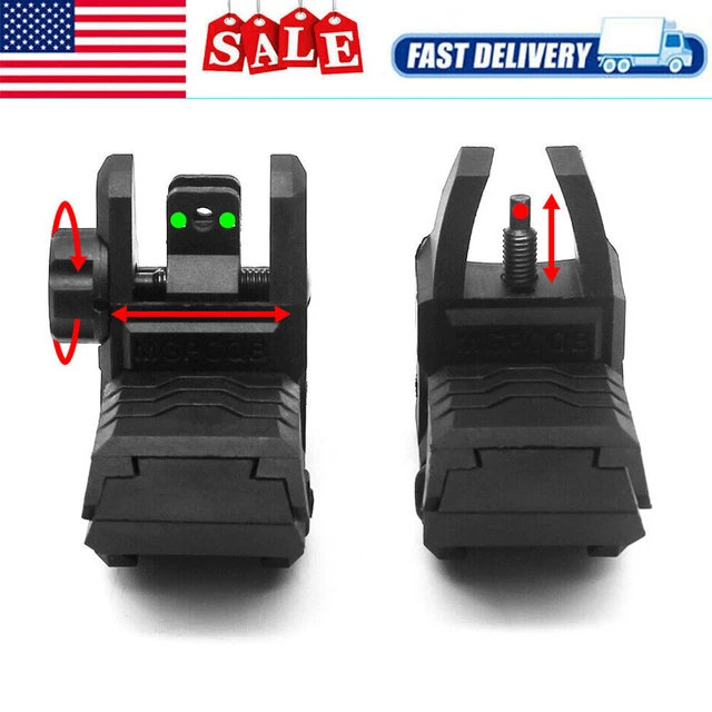 Front and Rear Sights Tactical Polymer Foldable Fiber Optics Iron Sights Flip up