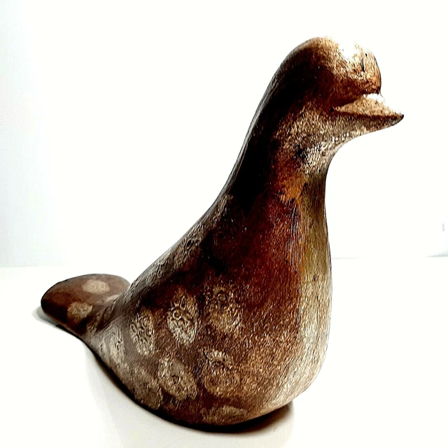 Vintage Wood Dove Carving Hand Painted Gold and Textured Unsigned 1960s-1970s
