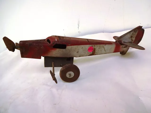 Antica Scatola di Latta Giocattolo a Molla Aeroplano Elica Aereo Fighter Model #