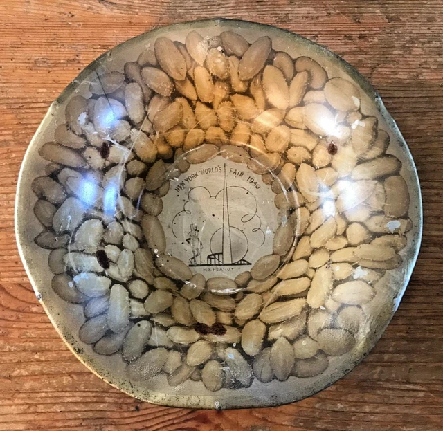 Planters 1940 New York Worlds Fair Dish Vintage Mr. Peanut Metal Snack Bowl NY