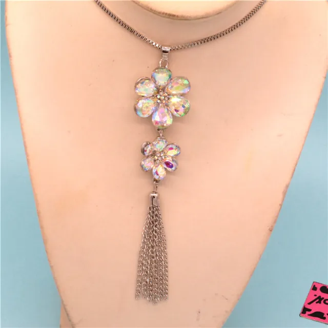 New AB Crystal Flower Bling Tassel Rhinestone Pendant Fashion Women Necklace