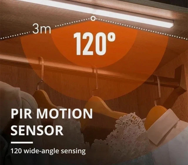 STRIP LIGHT LED PIR Motion Sensor Wireless USB Rechargeable Cabinet ...
