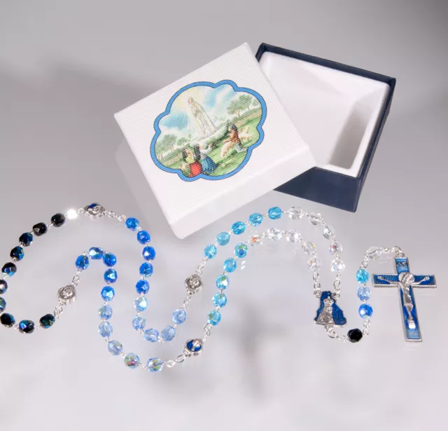 Our Lady of Fatima Glass Rosary Beads with Enamel Our Father Beads