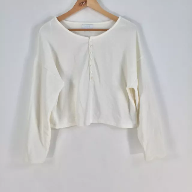 GAP  womens crop top size S white long sleeve round neck cotton blend 055639