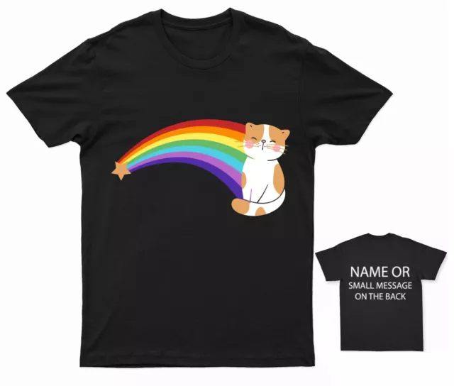 Retro Rainbow Cat T-shirt Personalised Gift Customised Name Massage