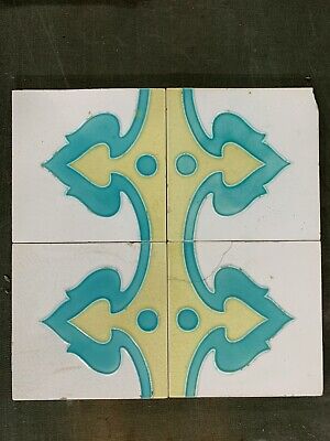 4 pcs Rare art deco nouveau majolica tile Vintage H&R Jhonson England Antique 2