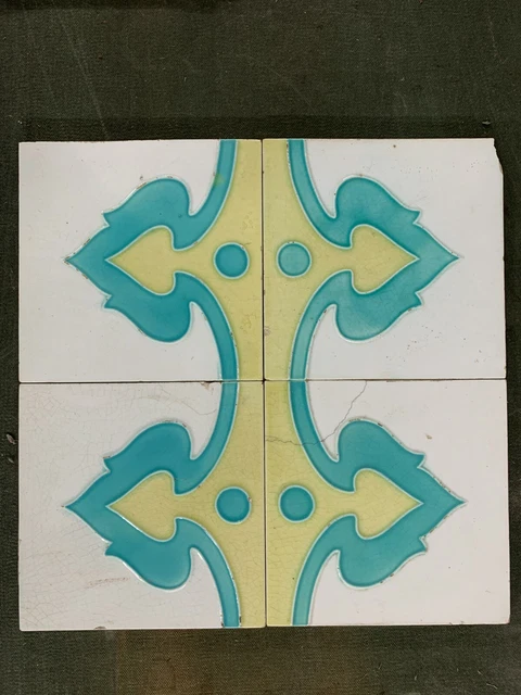 4 pcs Rare art deco nouveau majolica tile Vintage H&R Jhonson England Antique 2