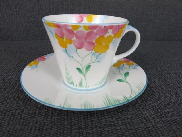 Aynsley teacup and saucer art deco hand painted porcelain floral rare design