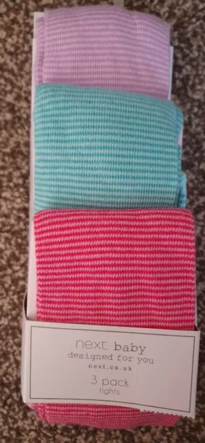 Bnip Next Baby Girl Tights Pink Purple Blue Stripe 3 Pack 6-12 Months