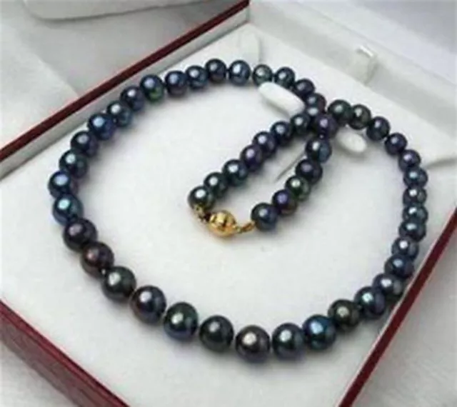 Charming 7-8mm Tahitian Black Natural Freshwater Pearl Necklace 18"