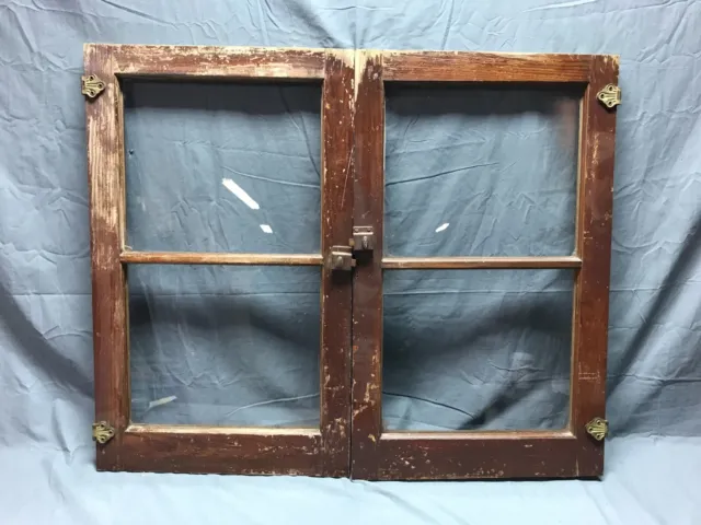 Pair Vintage 2 Lite Shabby Cabinet Cupboard Window Doors 19x30 Old 1484-22B