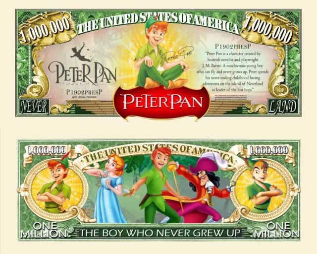 PETER PAN ! BILLET 1 MILLION DOLLAR US ! Collection dessin animé Disney Crochet