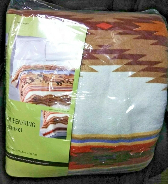 NEW Vintage Queen King Blanket With Wild Horses in Desert Country 102" x 90"