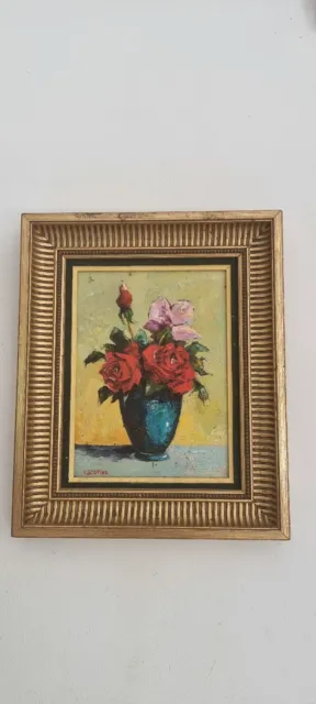 Painting Oil Flowers Bouquet. Vintage Marco Pinturas On Canvas Pintura Óleo