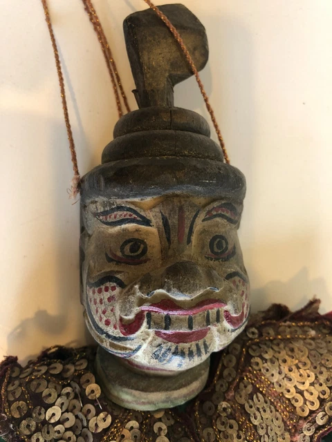 Antique BURMA BURMESE Handcarved Wooden Puppet Marionette Doll, 22" T w/Handle 3