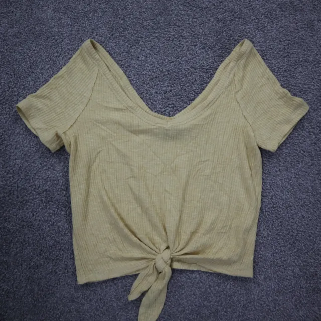 Abercrombie & Fitch Womens Blouse Top Front Knot Raglan Sleeves Beige Size XS