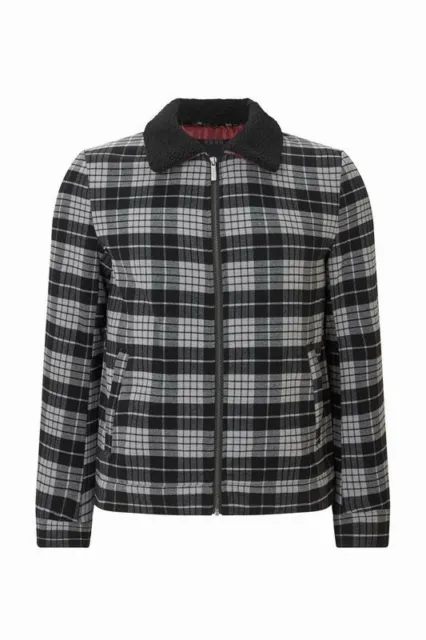 NATIVE YOUTH Black & Gray Plaid Check Sherpa Front Zipper Jacket MSRP $190 Mediu