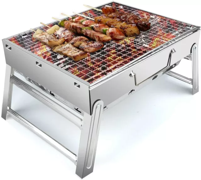 Barbecue Charbon de Bois Table Pliable Grille de Cuisson Jardin 2 à 5 Personnes