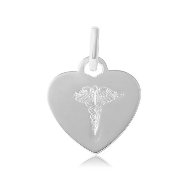 Argento Sterling Incisibile Cuore Con Medico Targhetta Ciondolo/Ciondolo,Scatola