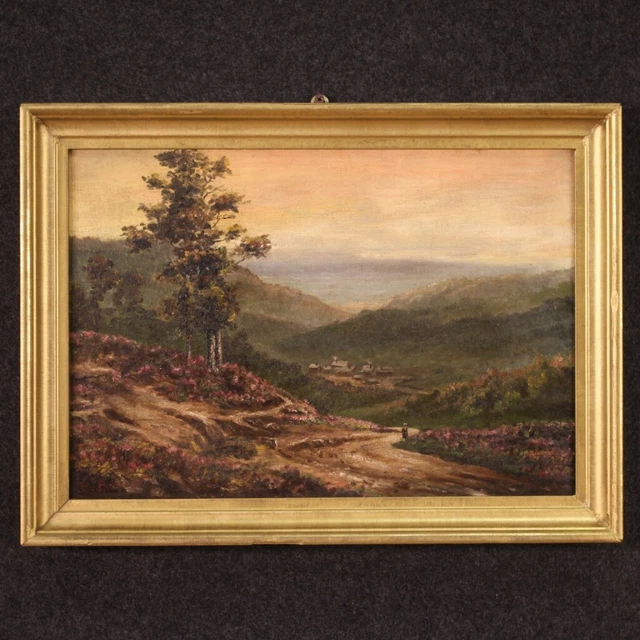 HUILE SUR TOILE TABLEAU SCENE ANIMEE CADRE STUC Doré signé A THOIRIB