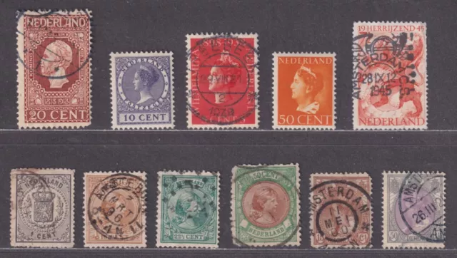 Netherlands 1869-1946 Small Selection of 11 Different Stamps/Cancels SCV $125+