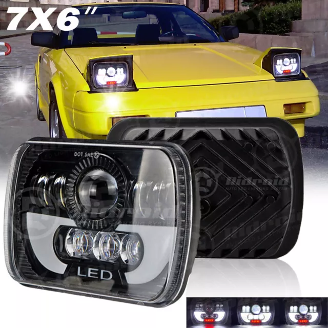 Pair 5x7 / 7x6'' LED Headlights Hi-Lo Beam DRL Headlamp for Toyota MR2 1985-1995