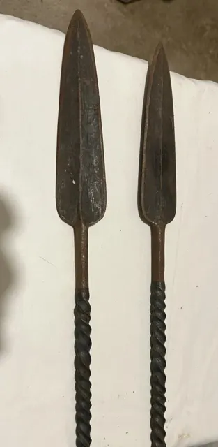 Antique 19th Century Hand Forged African Iron Spears Set of 2