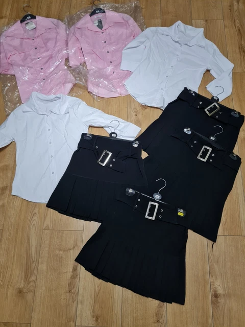 Pacchetto di vestiti per ragazza 14 anni 2 x top bianco + 2 top rosa 4x minigonna nera
