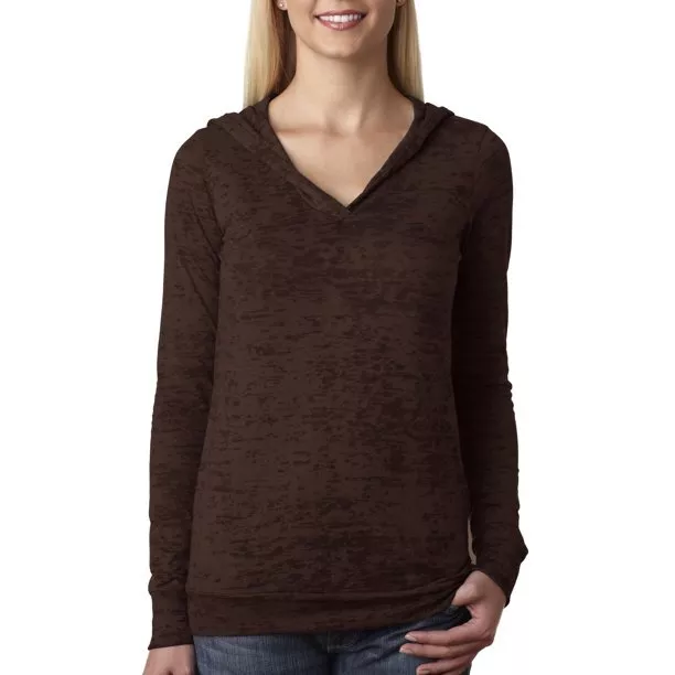 Women's Lightweight Burnout Hoodie Next Level Chic Soft Fabric Chocolate S-2XL