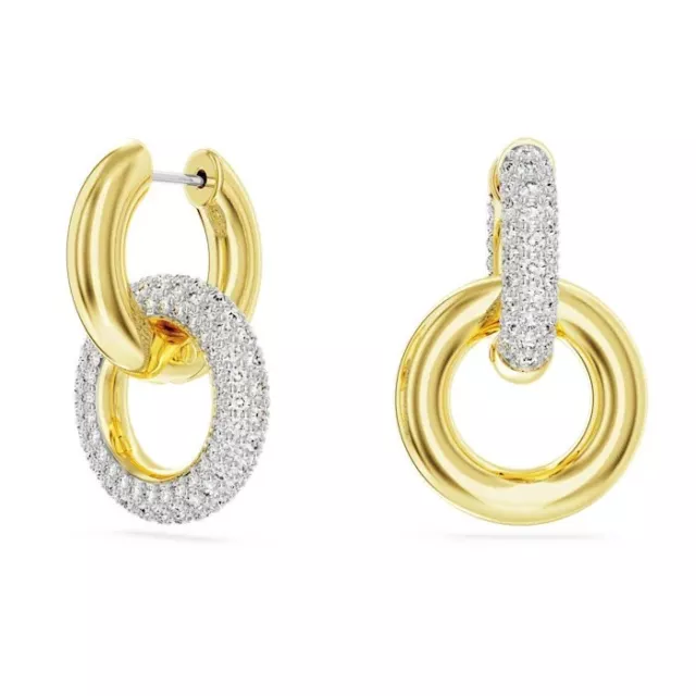 Swarovski  Dextera Interlinked Pierced Earring Hoop White/Gold 5668818.New