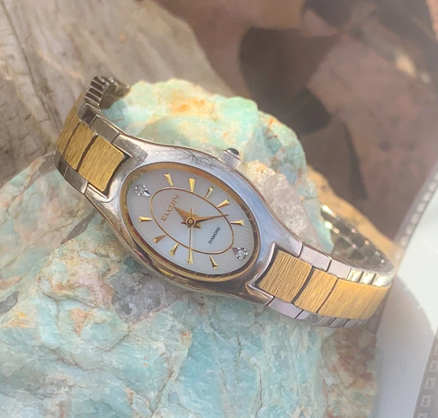 WOMEN S 25MM GOLD Tone Elgin Diamond Dress Watch Bracelet Band