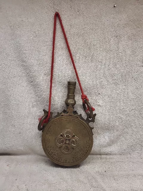Antique Ottoman empire brass decorated powder flask 17th - 18th century AD