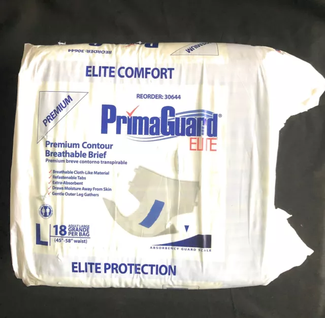 Large Adult Breathable Briefs Primaguard Elite (45-58" Waist) 18 Count