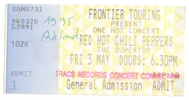 Red Hot Chili Peppers - Altes Konzert-Ticket Auckland vom 03.05.1995 Siehe Bild