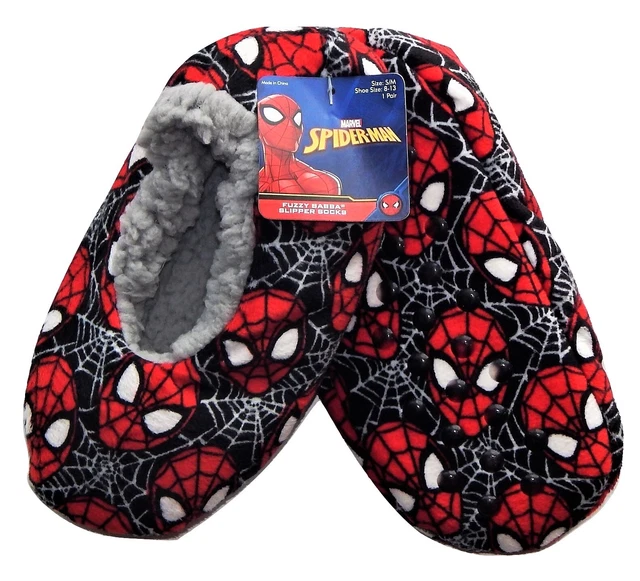 SPIDER-MAN Fuzzy Babba Slippers Sizes 2T-3T (Shoe 5-7) or 3T-4T (Shoe 8-10) NWT