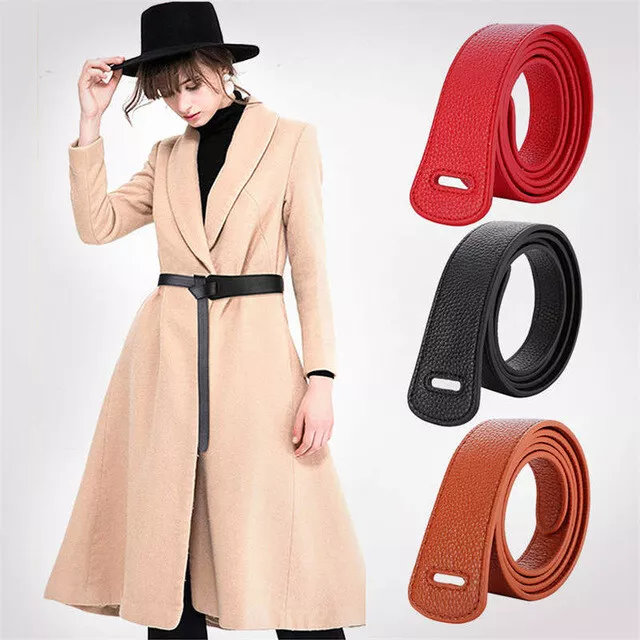 Women Genuine Leather Belt Wrap Around Self Tie Sash Obi Waist Cinch Dress Decor