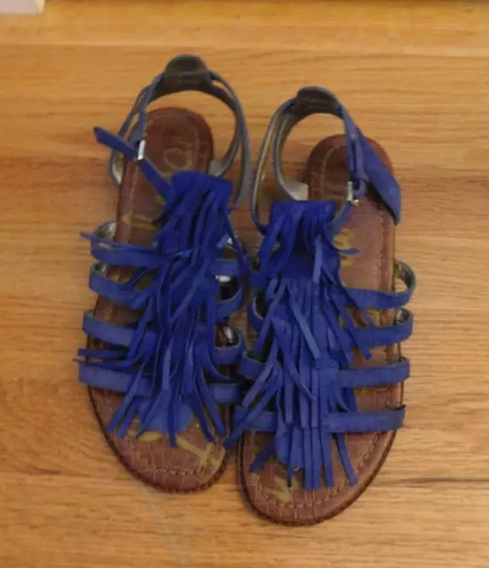 Sam Edelman Estelle Women Size 9 Suede Fringe Sandals Blue Boho Strappy Flats