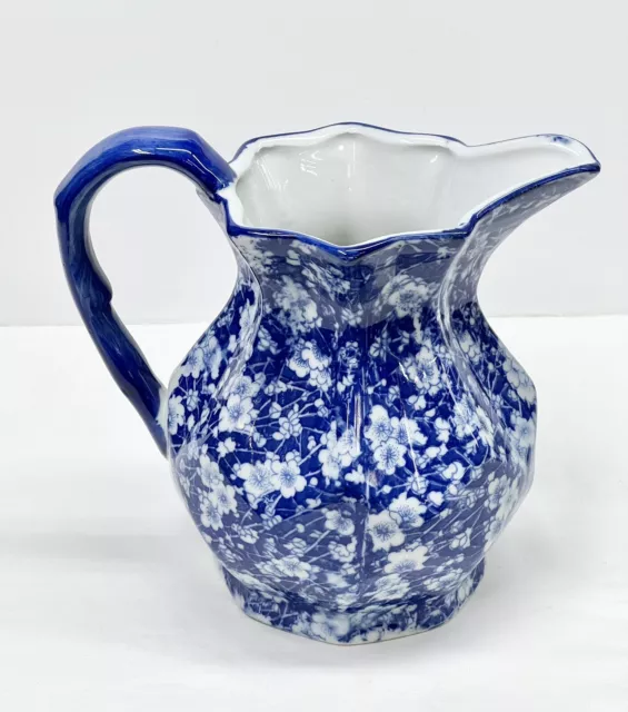 Victoria Ware Ironstone Pitcher, Calico Blue & White Floral flower transfer ware